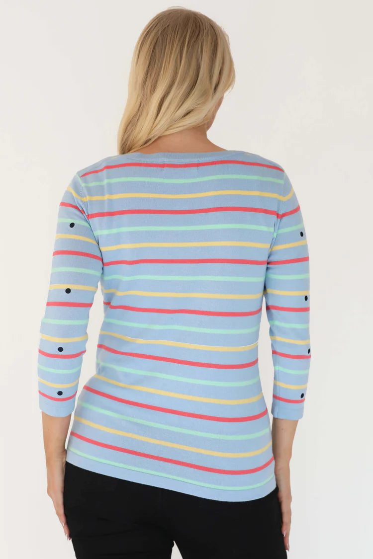 MudFlower Ladies Polkadot Stripe Detail Jumper  Cool Blue Combo