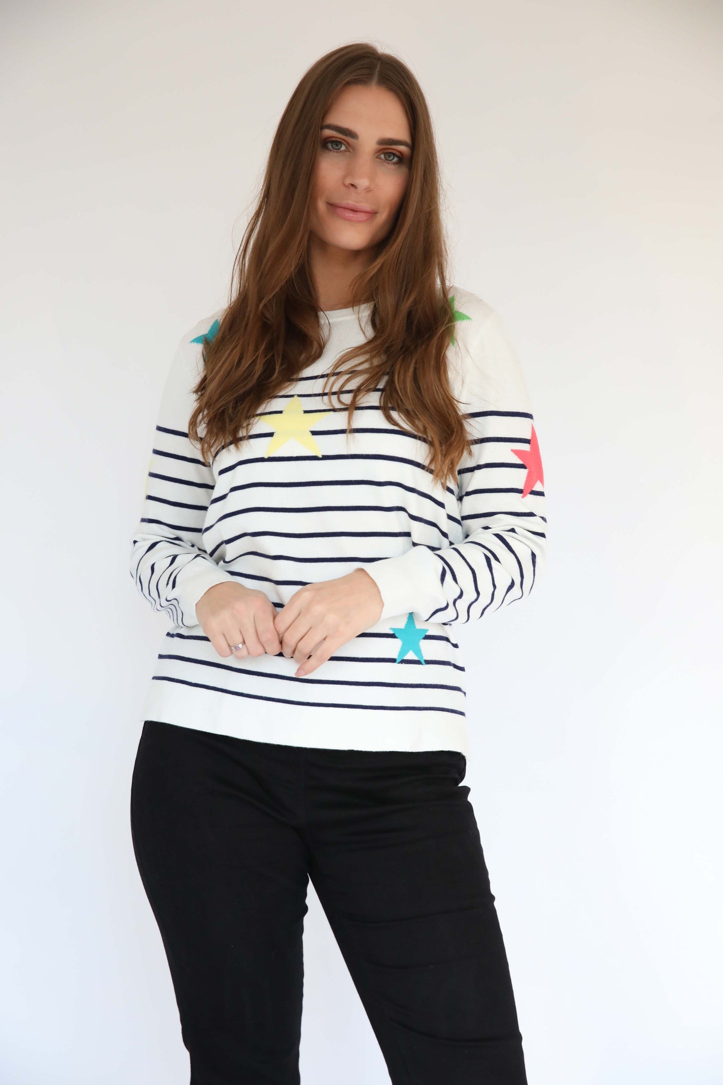 MudFlower Ladies Stars & Stripe`s Jumper 721  -  White / Orchid