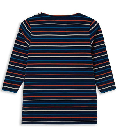 Lighthouse Ariana in Navy & Burnt Orange Stripe with 3/4 Length Cotton Sleeve Top Jersey