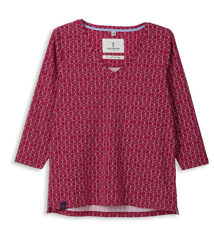 Lighthouse Ariana in Raspberry Geo Print with 3/4 Length Cotton Sleeve Top Jersey
