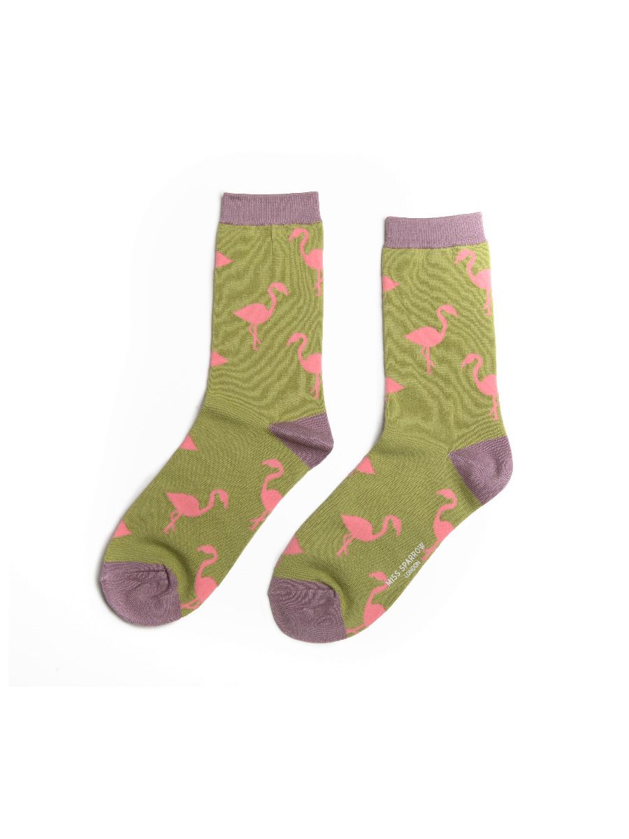 Miss Sparrow Flamingo Socks Green