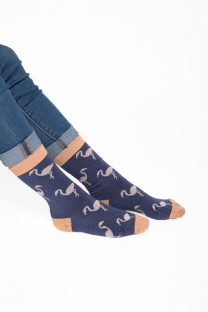 Miss Sparrow Flamingo Socks Navy