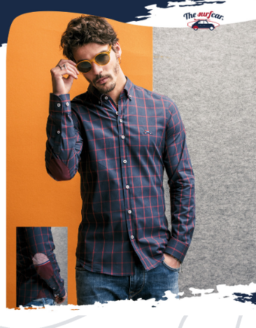 Surfcar Shirt Paris Navy & Red Large Check Design Cotton - 202069