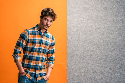 Surfcar Shirt Paris Cotton Navy & Orange Check - 202078