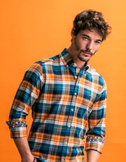 Surfcar Shirt Paris Cotton Navy & Orange Check - 202078