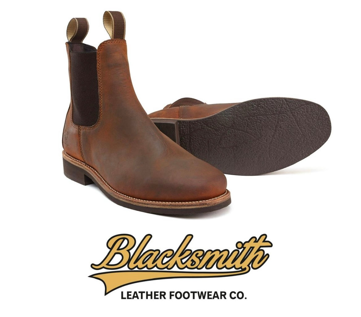 Blacksmith Nashville Chelsea Waxed Tan Dealer Boots ME-M001 + Mish Mash 1941 Mustang Bootcut Jeans - Blue Black