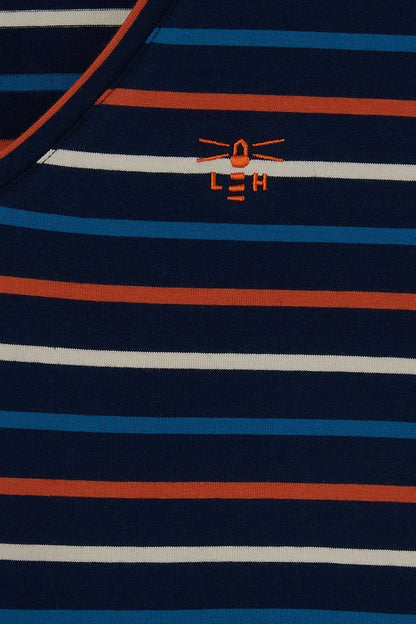 Lighthouse Ariana in Navy & Burnt Orange Stripe with 3/4 Length Cotton Sleeve Top Jersey