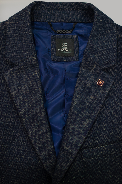 House of Cavani Wool Overcoat Tweed Jacket  3/4 Length  - Azure