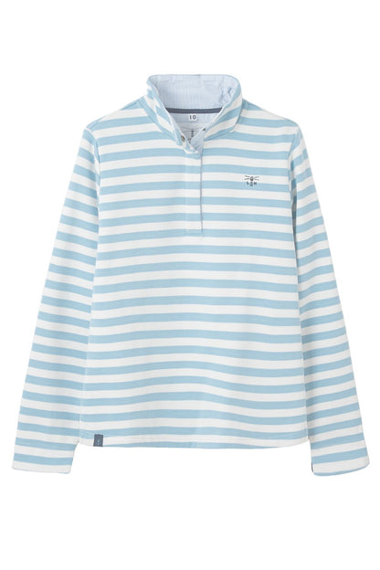 Lighthouse Haven Quarter Stud Sweatshirt - Pale Blue Stripe