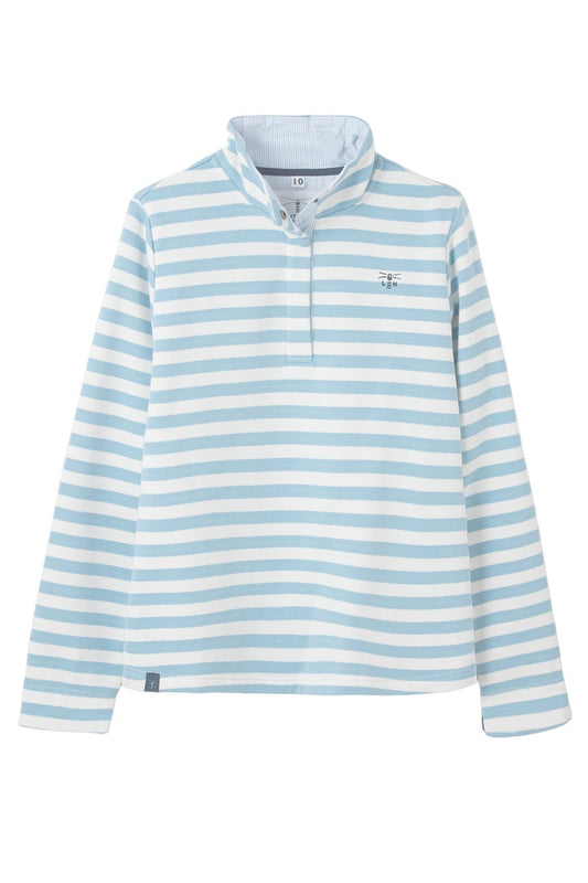 Lighthouse Haven Quarter Stud Sweatshirt - Pale Blue Stripe