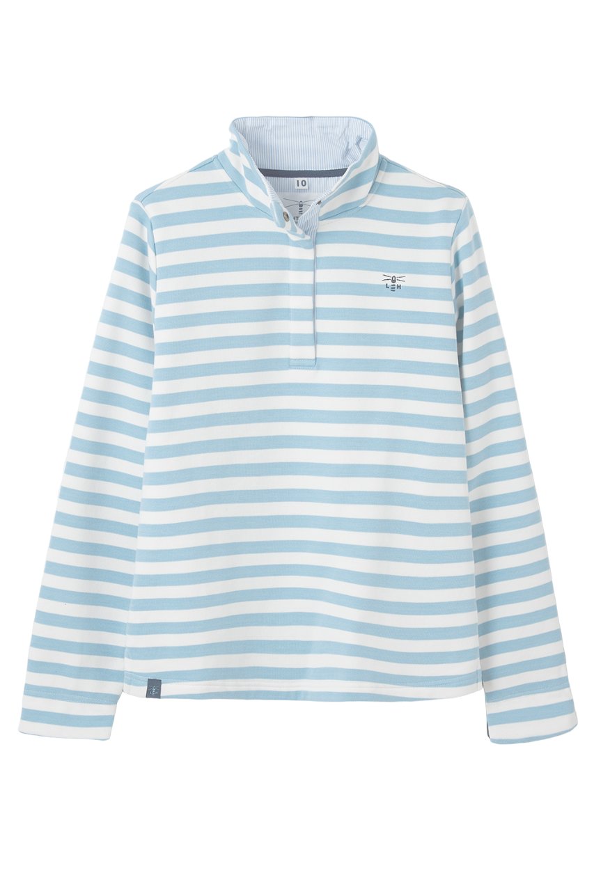 Lighthouse Haven Quarter Stud Sweatshirt - Pale Blue Stripe