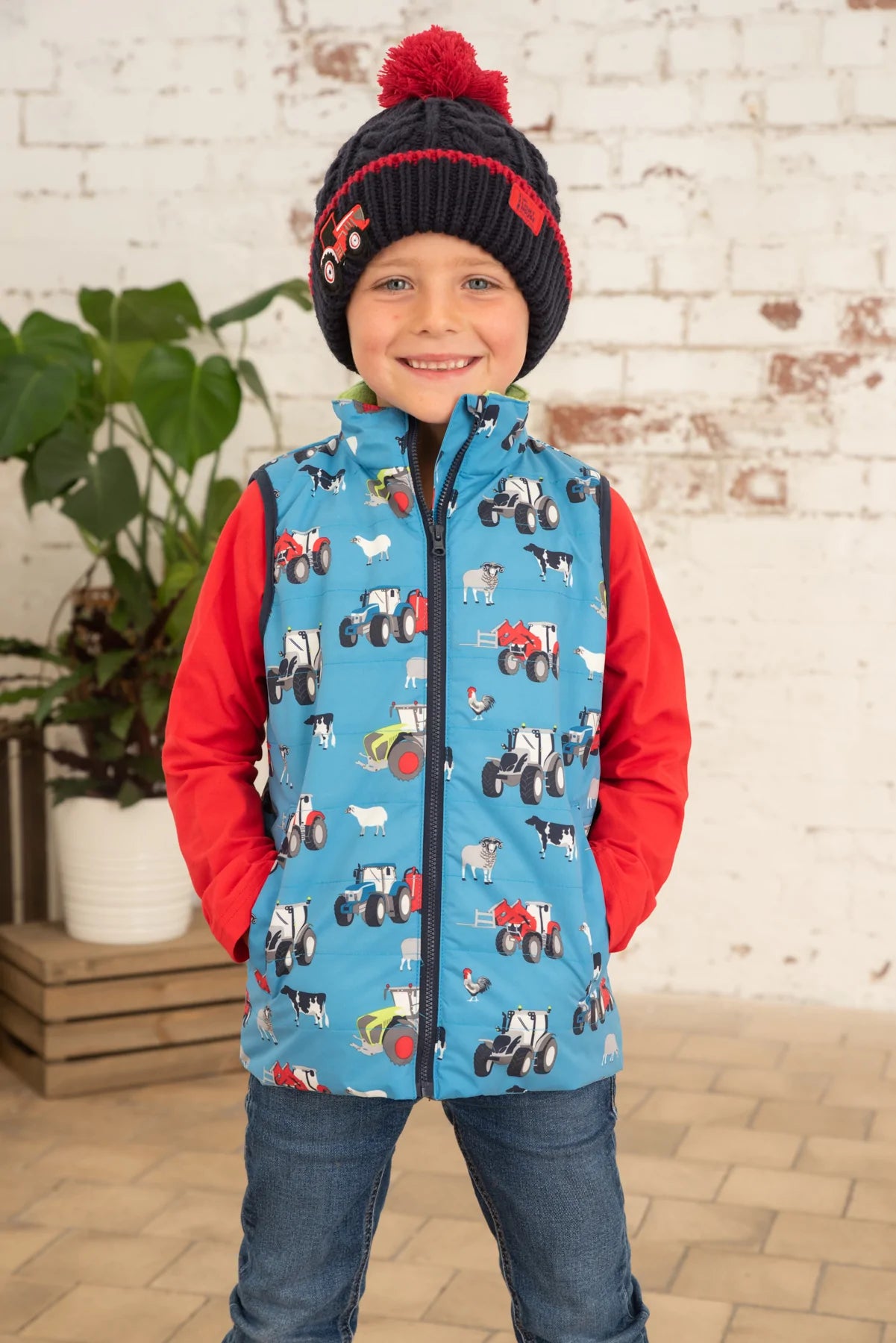 Lighthouse Children's Alex Gilet - Blue Farm Print