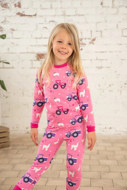Lighthouse Pyjamas - Pink Purple Tractor Print