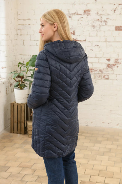 Lighthouse Laurel Mid-Length Coat in Navy With Yellow Logo