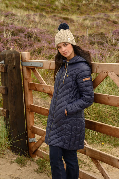 Lighthouse Laurel Mid-Length Coat in Navy With Yellow Logo