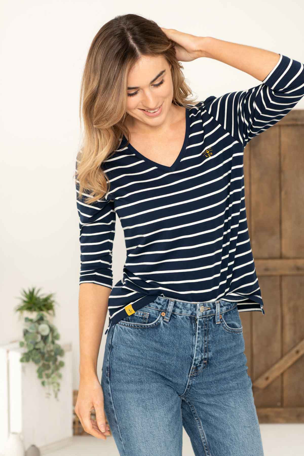 Lighthouse Ariana in Midnight Stripe with 3/4 Length Sleeve Top