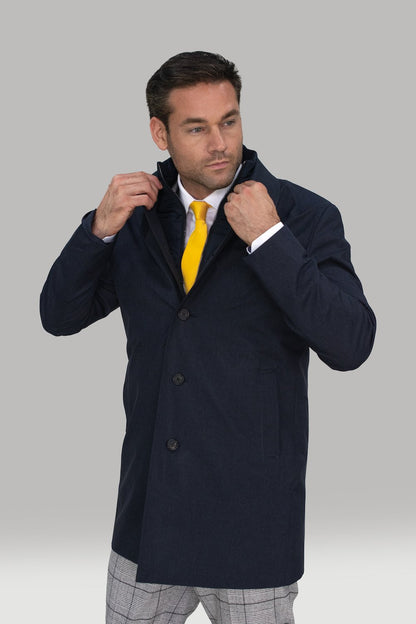 House of Cavani Brando Navy Blue Jacket OverCoat 3/4 Length with Soft Shell Inner Zip