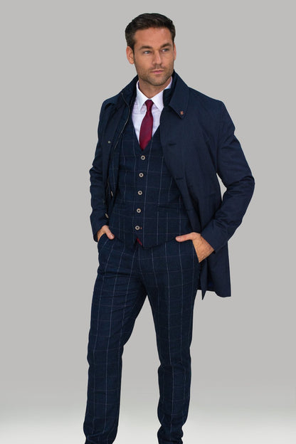 House of Cavani Brando Navy Blue Jacket OverCoat 3/4 Length with Soft Shell Inner Zip