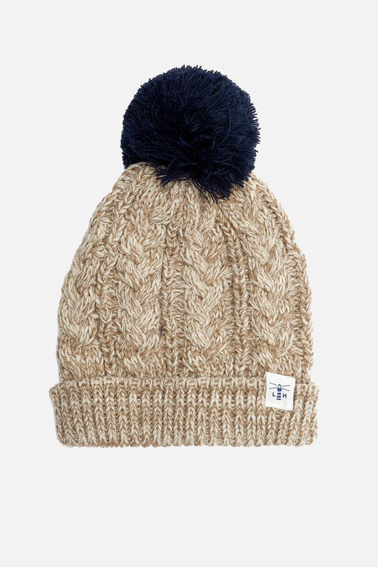 Lighthouse Hannah Bobble Hat in Almond / Navy