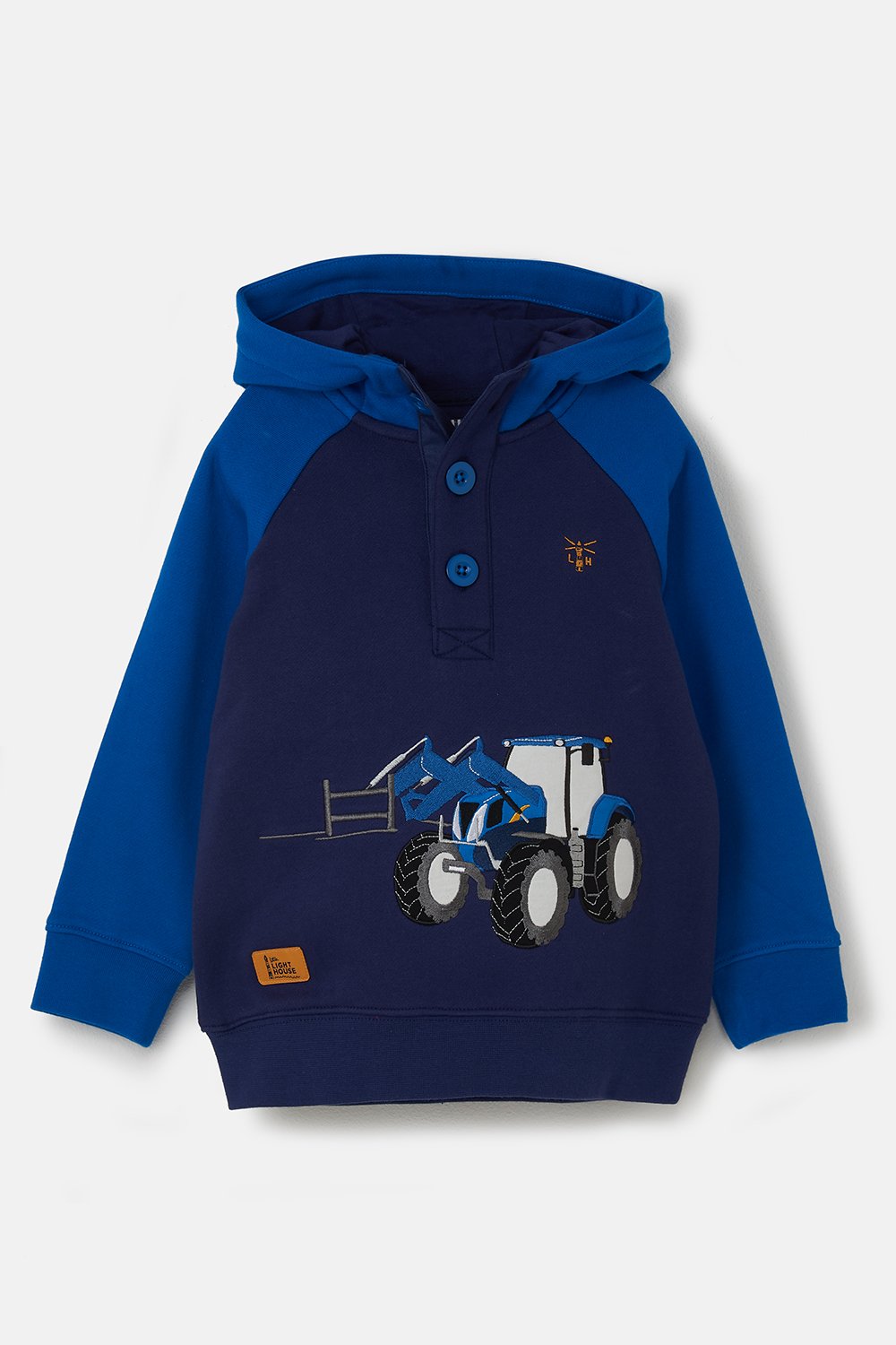 Lighthouse Jack Hoodie with Tractor Front Loader Applique  - Royal & Navy Blue