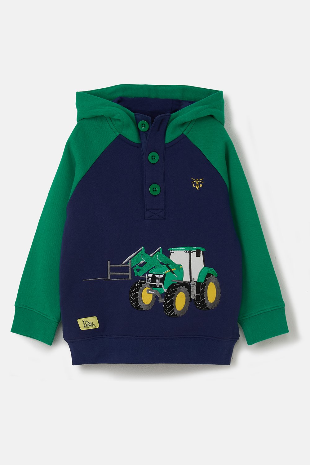 Lighthouse Jack Hoodie with Tractor Front Loader Applique - Green & Navy