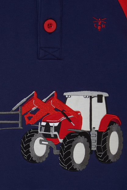 Lighthouse Jack Hoodie with Tractor Front Loader Applique  - Red & Navy