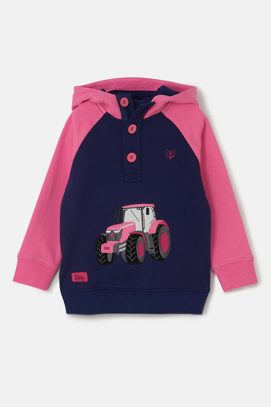 Lighthouse Jill Hoodie with Tractor Applique  - Sweet Pea Pink Tractor