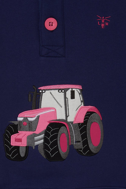 Lighthouse Jill Hoodie with Tractor Applique  - Sweet Pea Pink Tractor