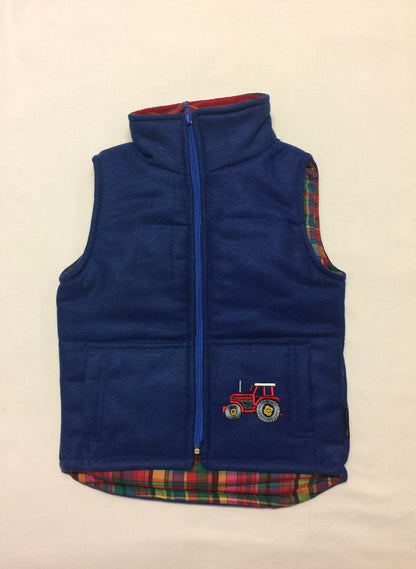 Boys' Tractor Bodywarmer in Blue Tweed