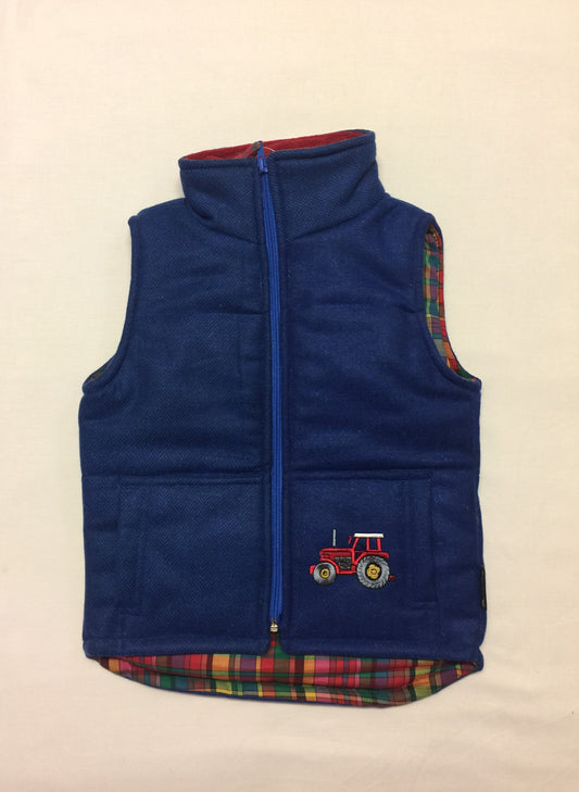 Boys' Tractor Bodywarmer in Blue Tweed