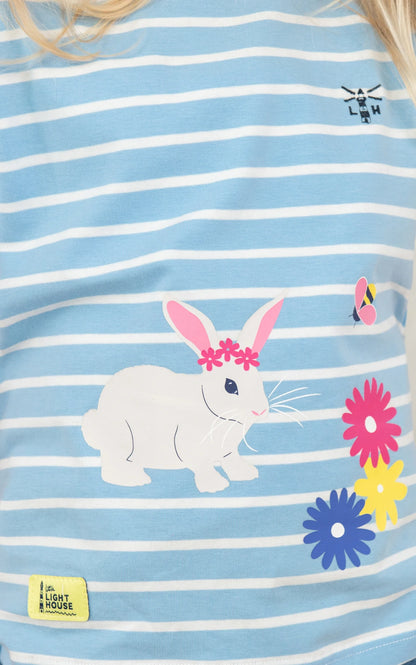 Lighthouse Causeway Kids T-Shirt - Blue Stripe Bunny
