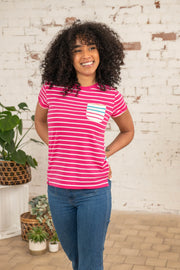 Lighthouse- Ladies Causeway T-Shirt - Pink Stripe