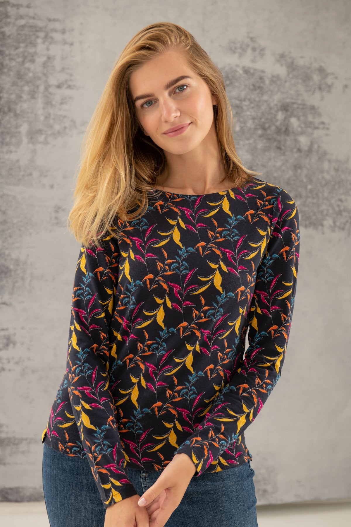 Lighthouse Causeway Breton Long Sleeve Top in Autumnal Print