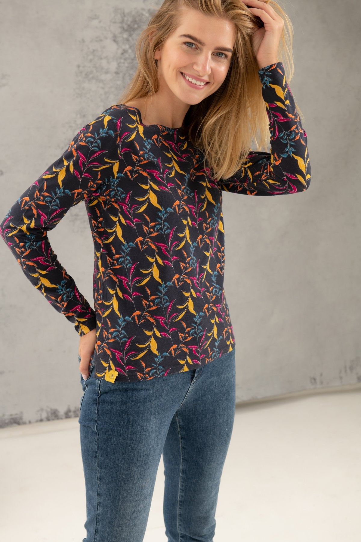 Lighthouse Causeway Breton Long Sleeve Top in Autumnal Print