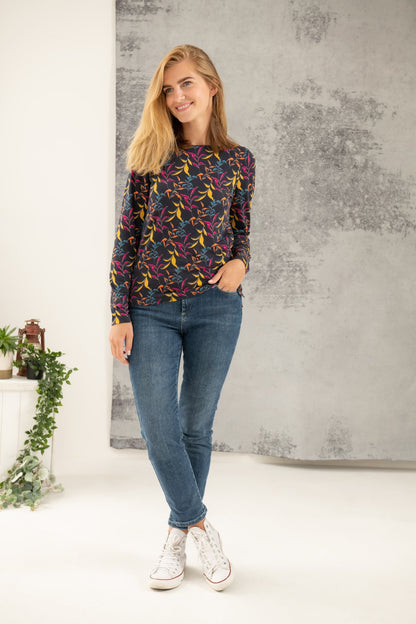 Lighthouse Causeway Breton Long Sleeve Top in Autumnal Print
