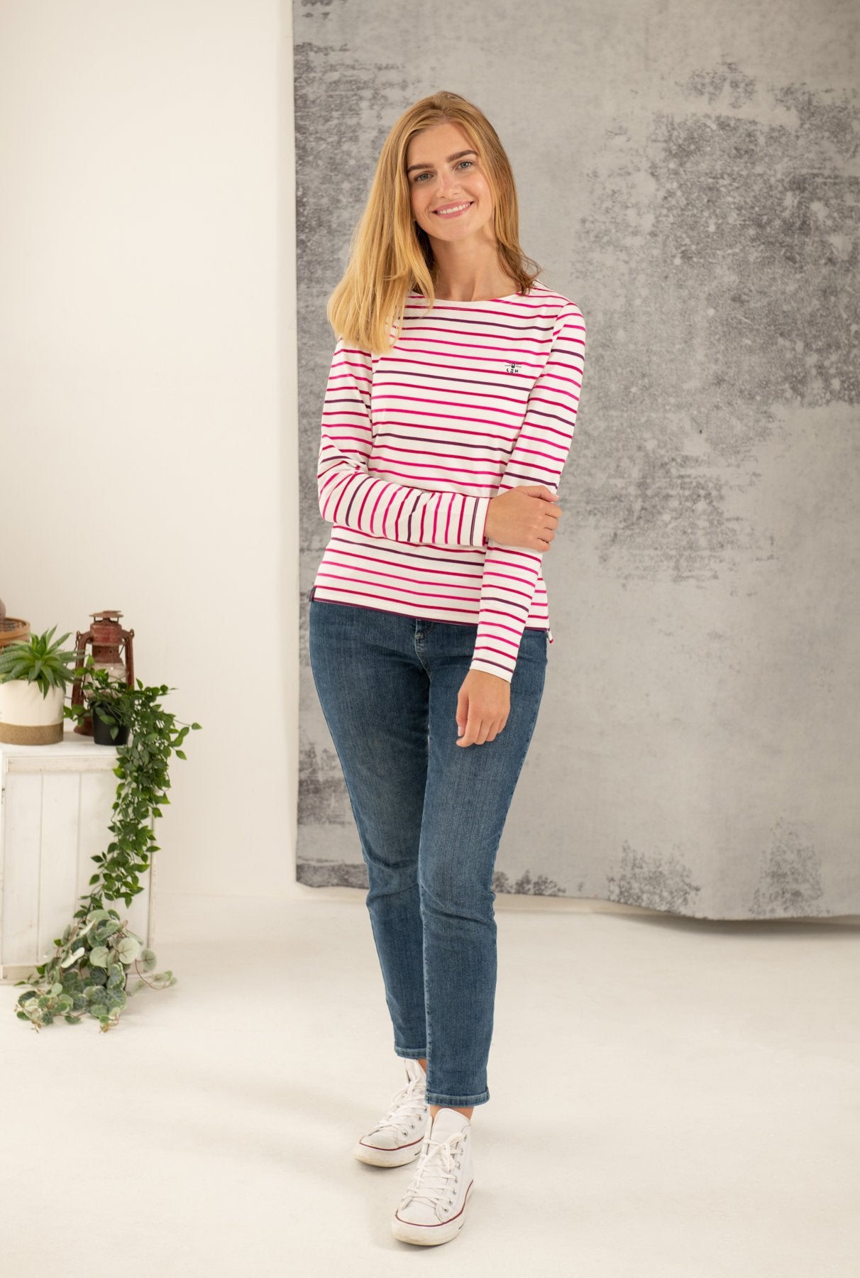 Lighthouse Causeway Long Sleeve in Red / Pink Stripe