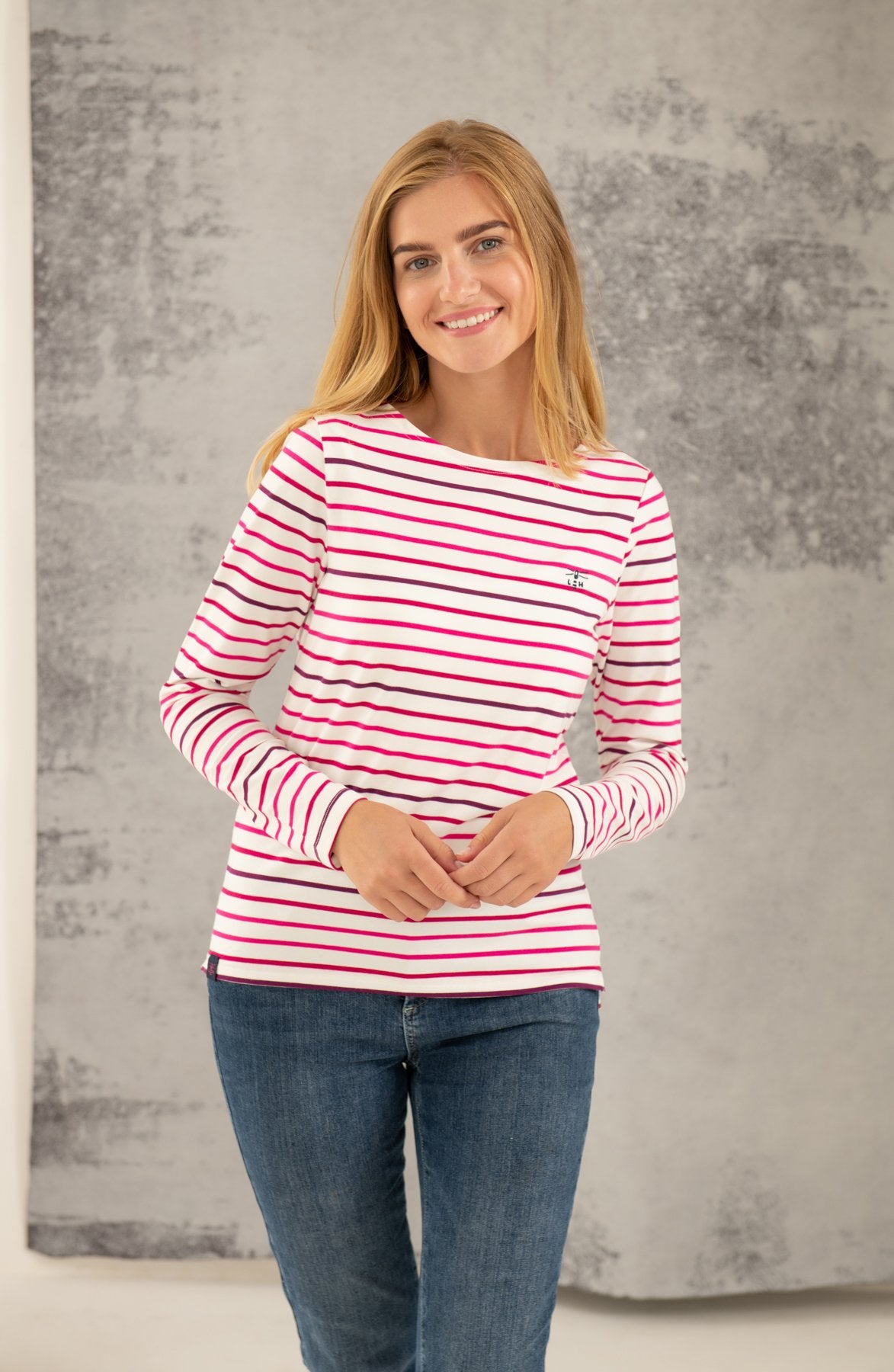 Lighthouse Causeway Long Sleeve in Red / Pink Stripe