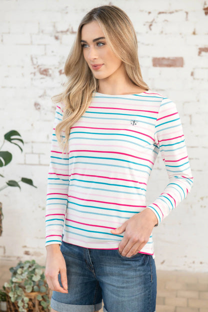 Ladies Causeway Top - Teal pink stripe