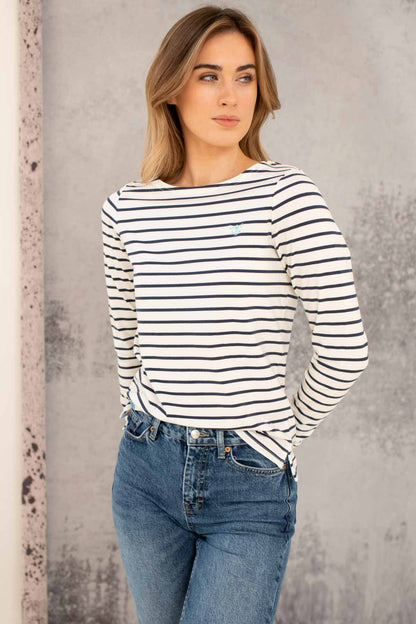 Lighthouse Causeway Breton Long Sleeve Top In Cloud / Midnight Stripe