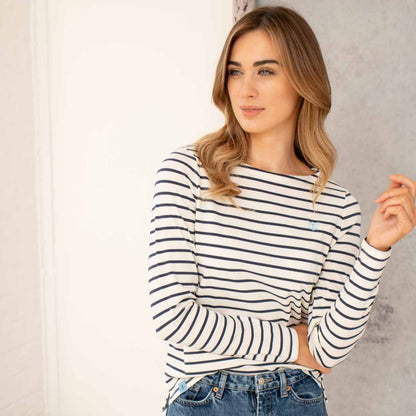 Lighthouse Causeway Breton Long Sleeve Top In Cloud / Midnight Stripe