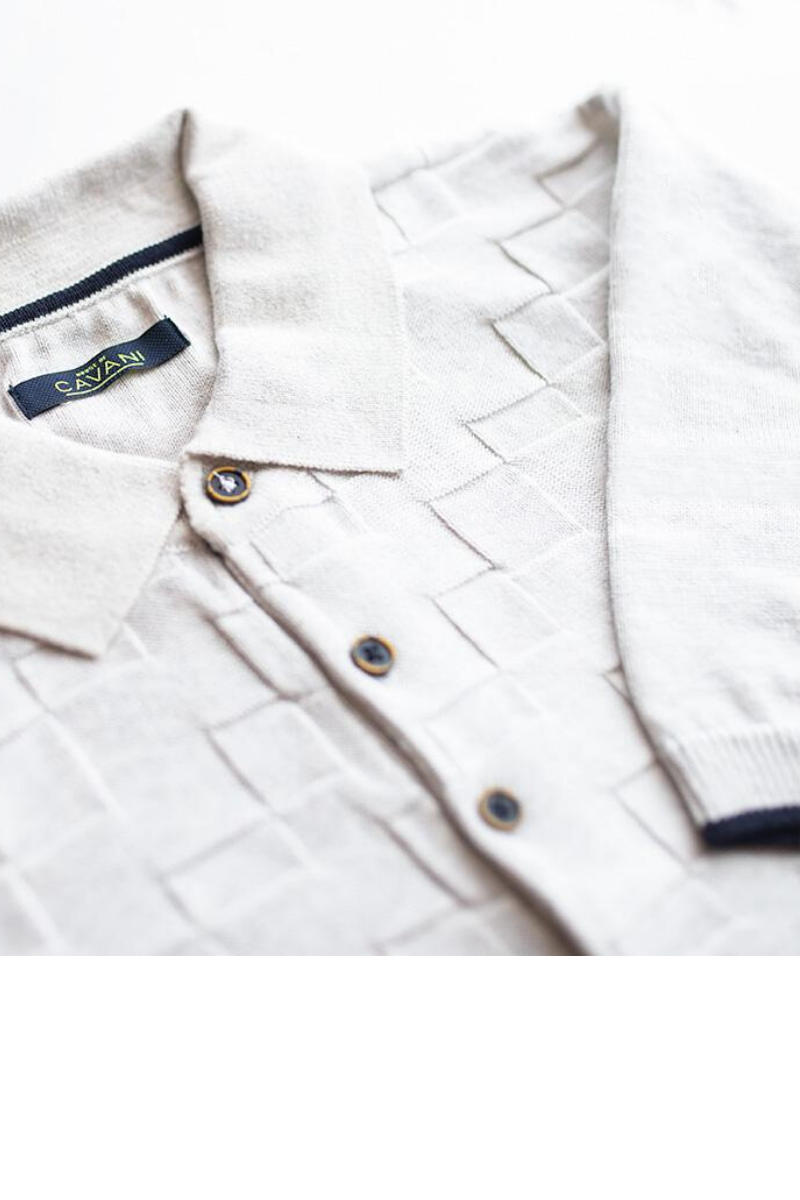 HOUSE OF CAVANI ECRU TEXTURED POLO SHIRT
