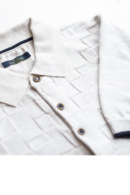HOUSE OF CAVANI ECRU TEXTURED POLO SHIRT