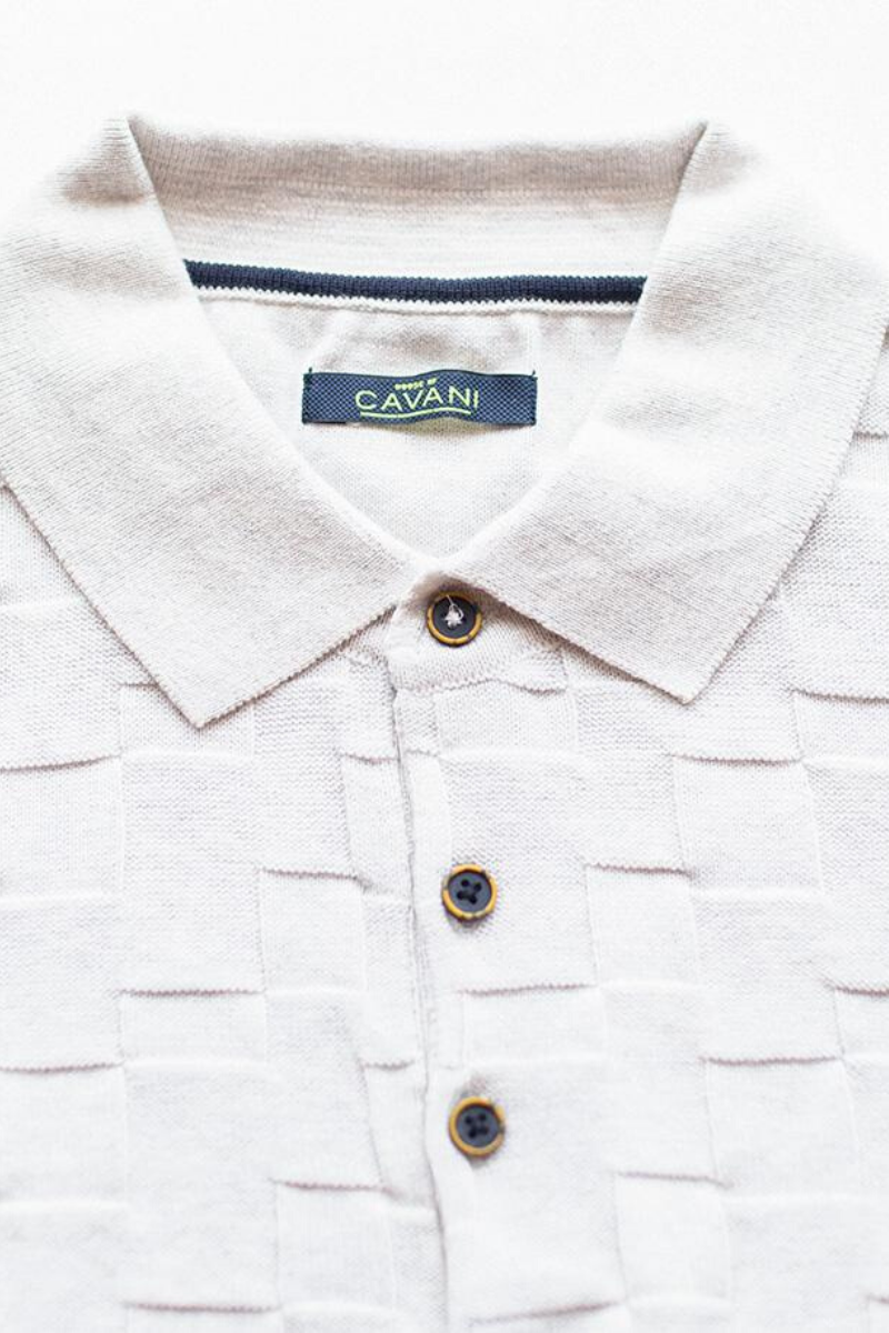 HOUSE OF CAVANI ECRU TEXTURED POLO SHIRT