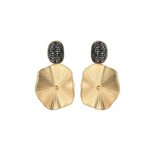 Yellow Gold and Black Lilypad Oversized Earrings - from Frinkle