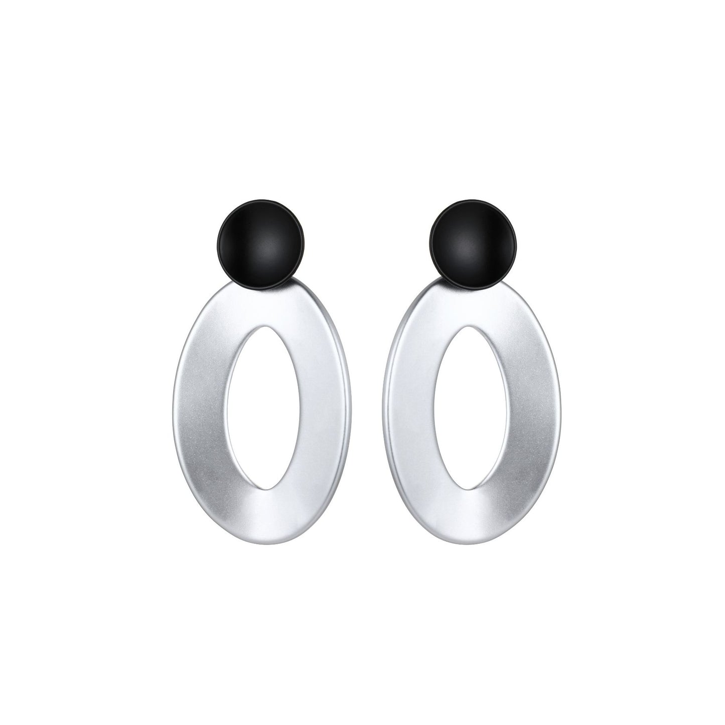 Darling - Black and Silver Resin Oval Oversized Earrings - from Frinkle