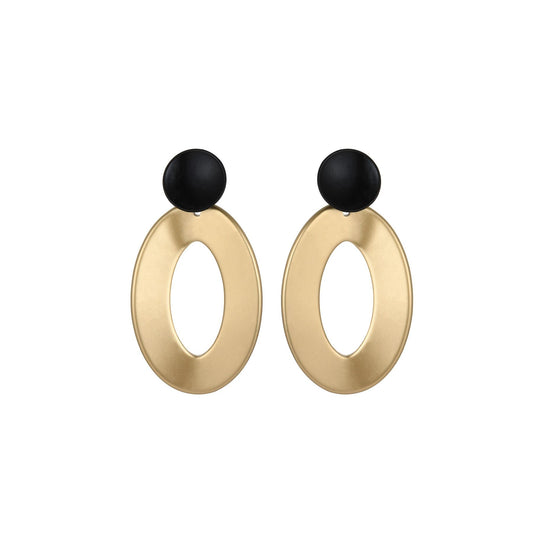 Darling - Black and Yellow Gold Resin Oval Oversized Earrings - from Frinkle