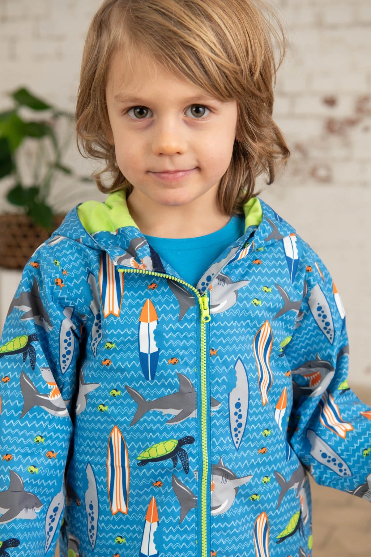 Lighthouse Boys Ethan Shark / Surf Print Waterproof Coat