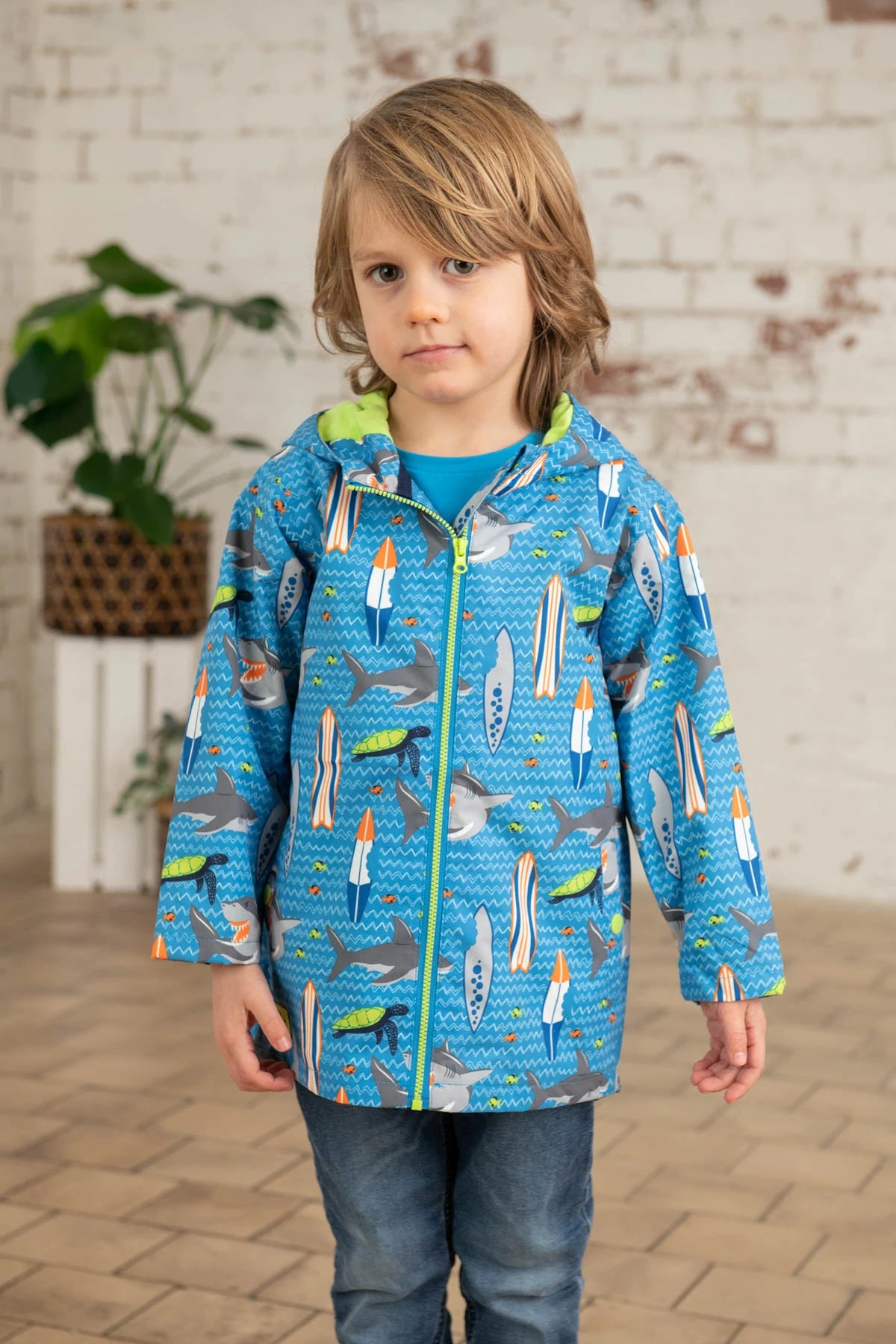 Lighthouse Boys Ethan Shark / Surf Print Waterproof Coat