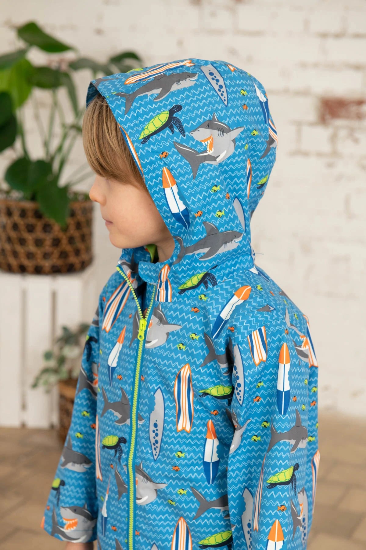 Lighthouse Boys Ethan Shark / Surf Print Waterproof Coat