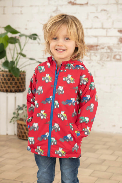 Lighthouse Boys Ethan Waterproof Coat Tractor & Digger in red